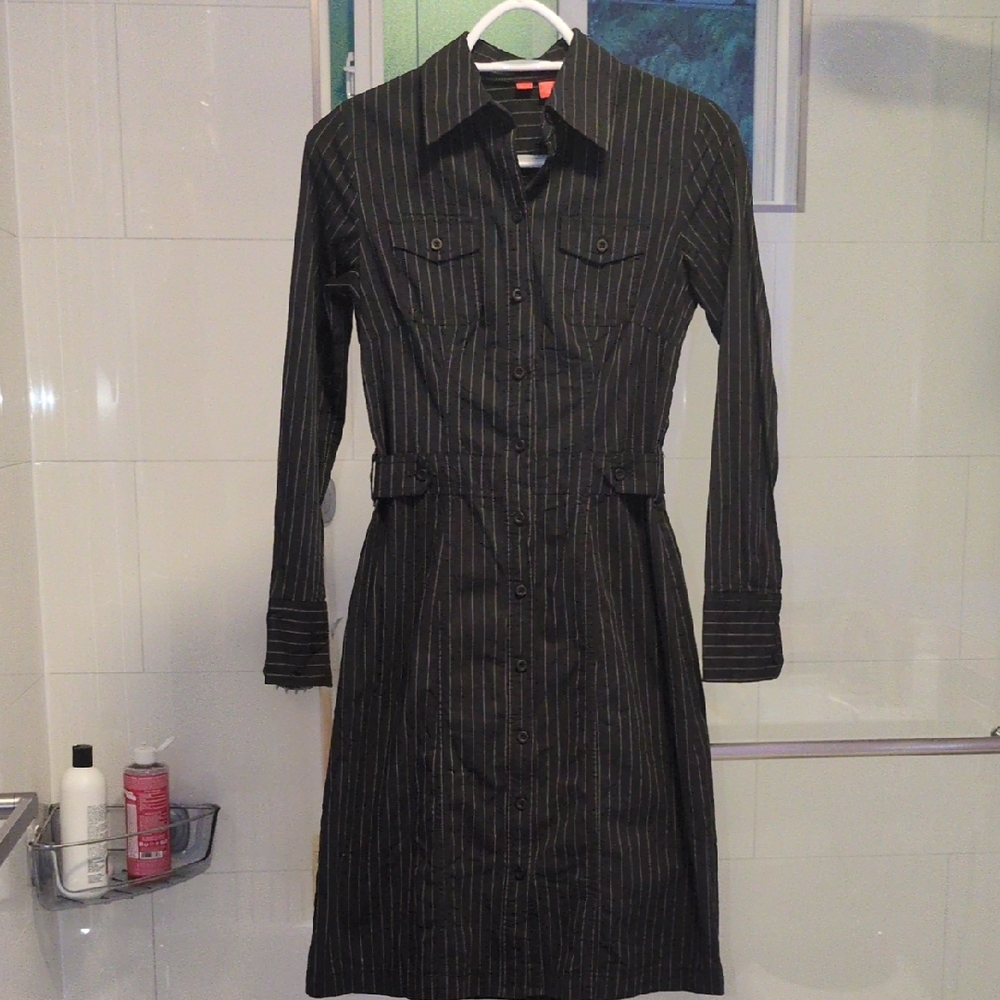 Esprit Black Pinstripe Long Sleeve Dress